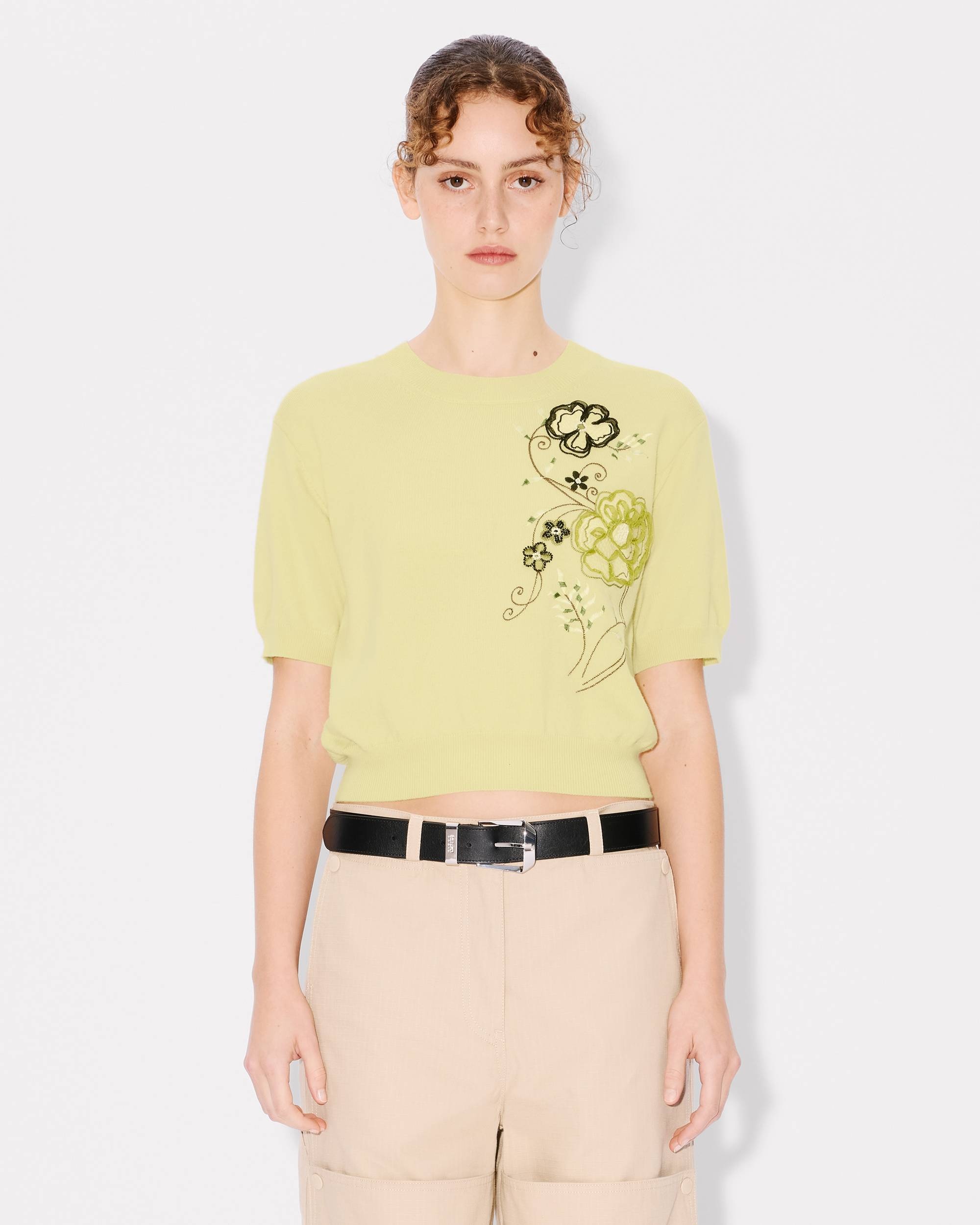 KENZO Peonies' embroidered top in light wool - 3