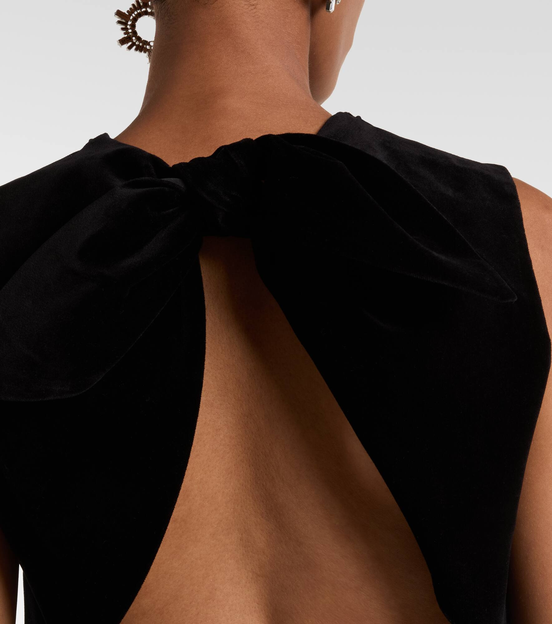 Bow-detail cotton-blend velvet crop top - 5
