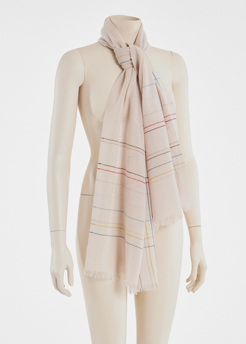 Women's Ecru Broken 'Signature Stripe' Check Scarf 5