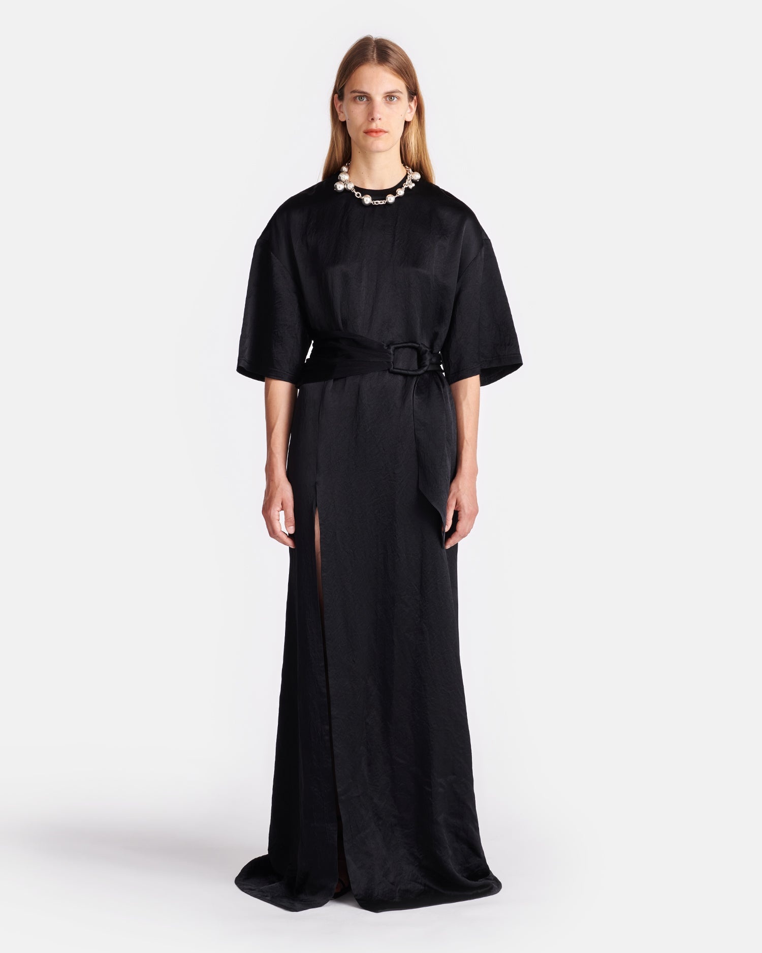 Belted Crinkled-Satin Maxi Dress - 2