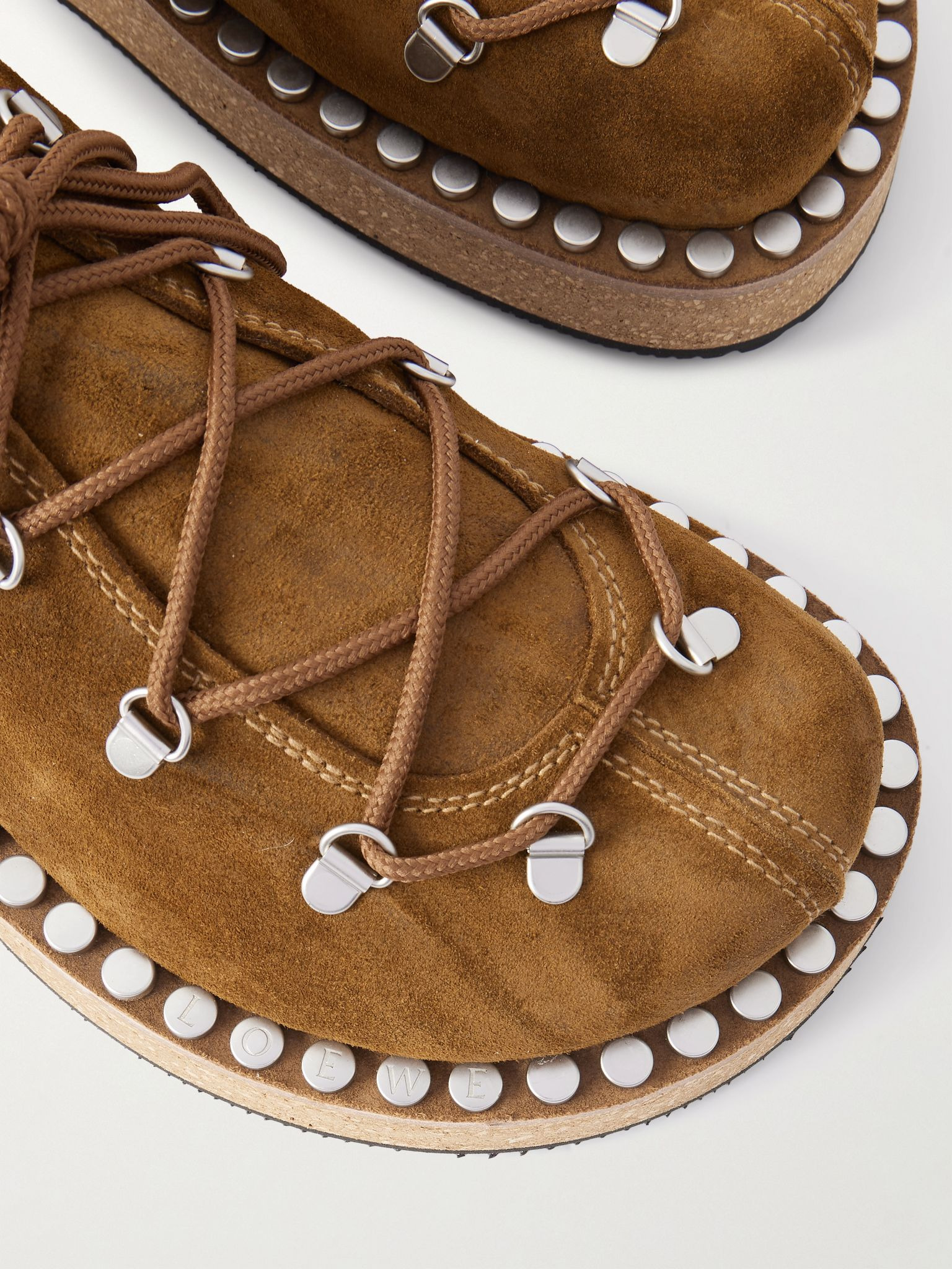 Rivet Studded Suede Shoes Brown - 5
