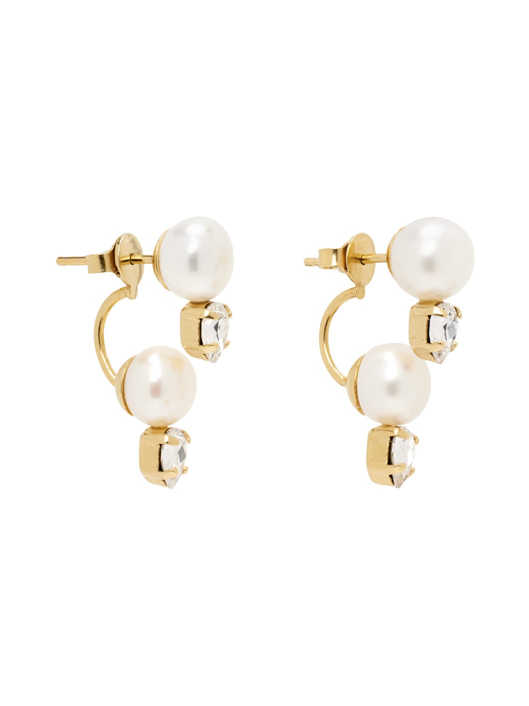 Gold Pearl Crystal Dagger Earrings - 2
