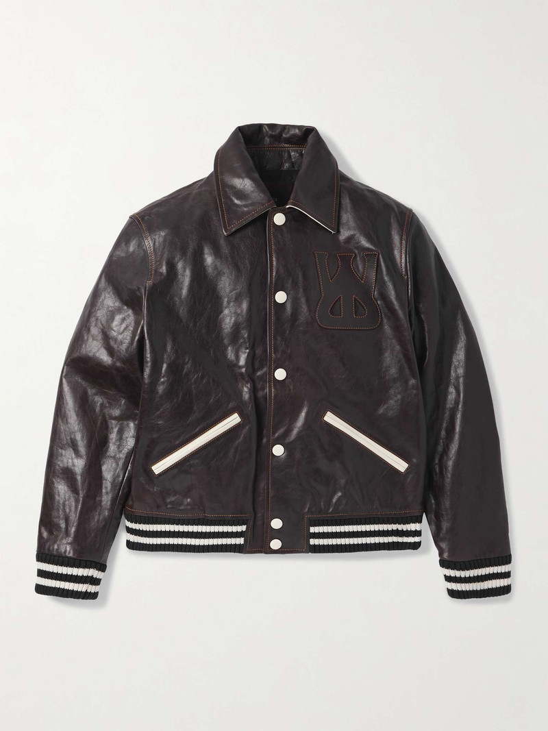 Prince Logo-Appliquéd Padded Leather Varsity Jacket - 1