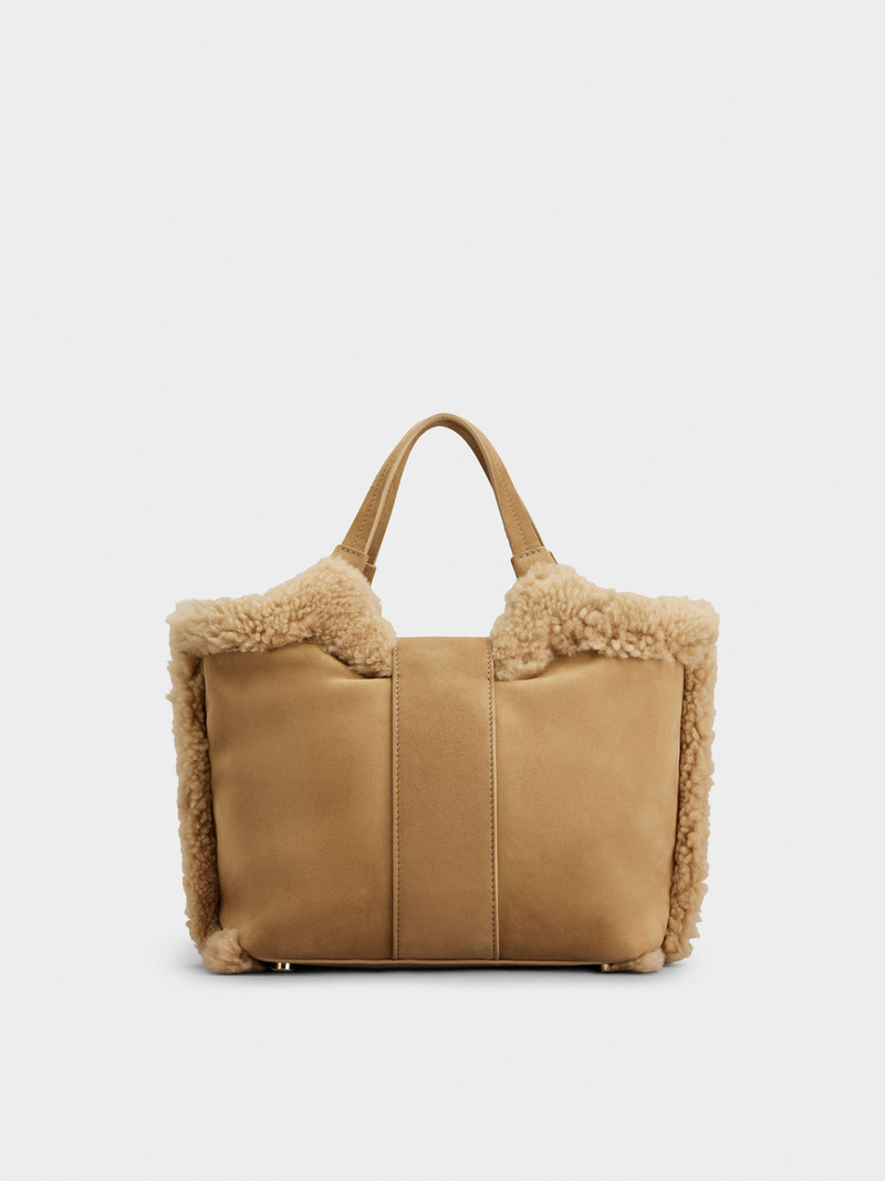 Viv' Choc Shopping Bag in suede and shearling 4