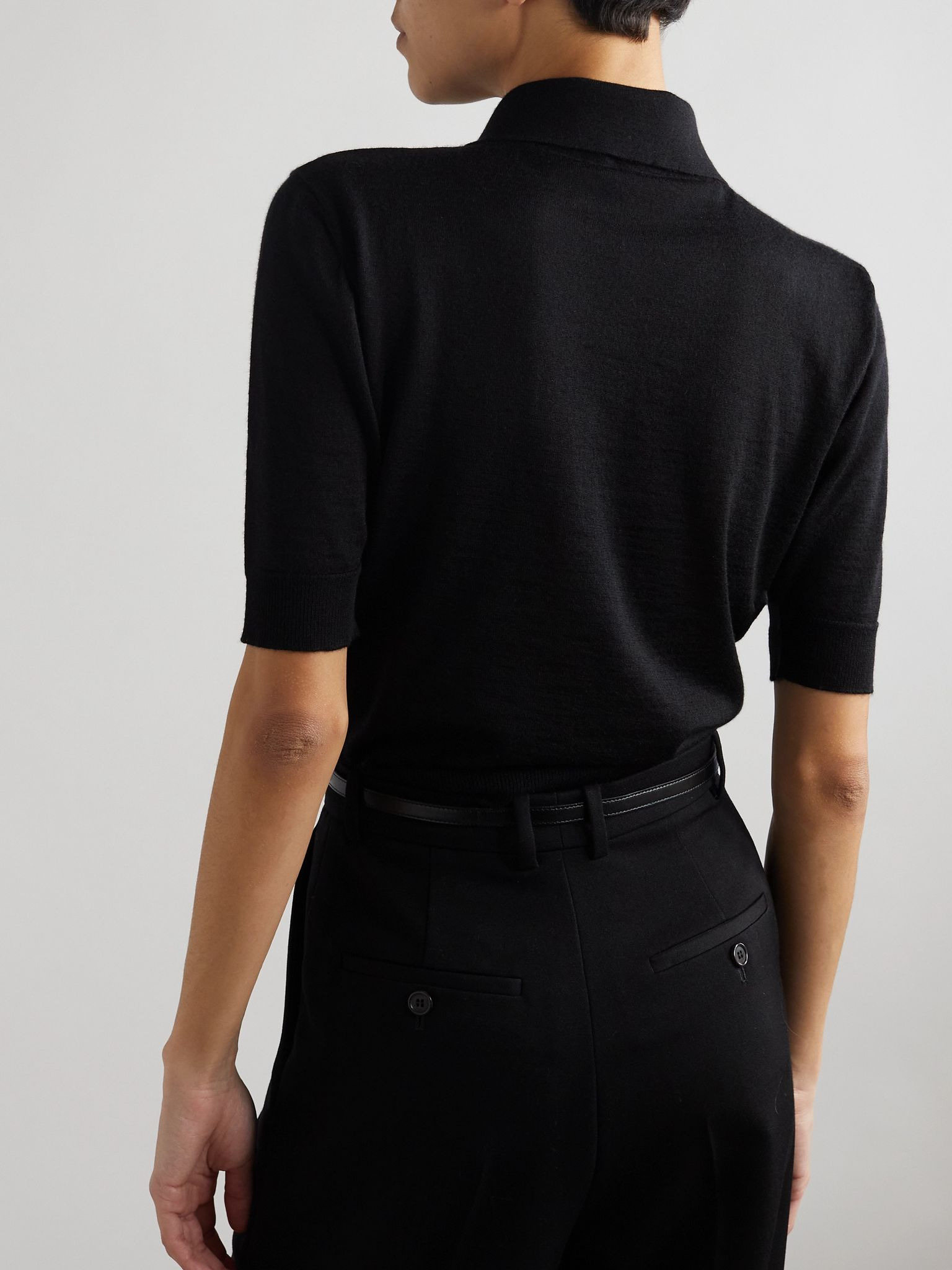 Embroidered wool, cashmere and silk-blend polo shirt Black - 3