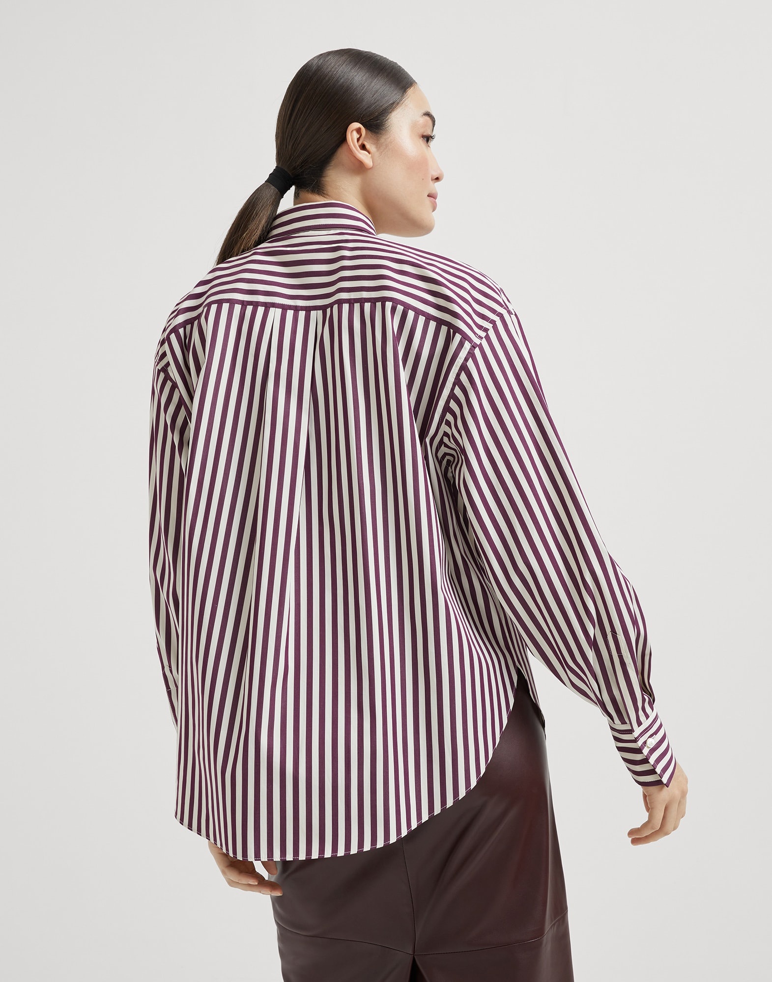 Striped cotton poplin shirt with shiny tab - 2