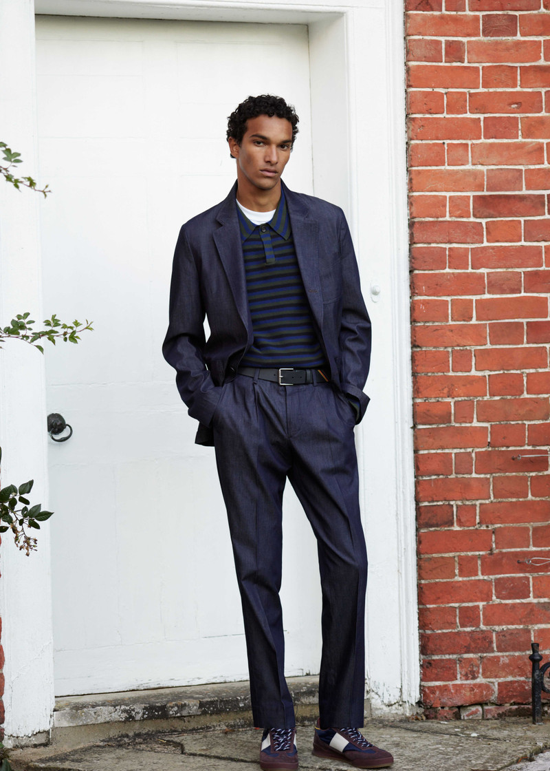 Blue Faded Stripe Knitted Cotton Polo Shirt 4