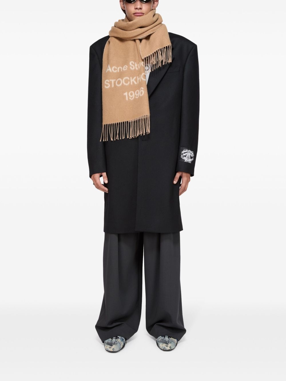 logo-print wool scarf - 3