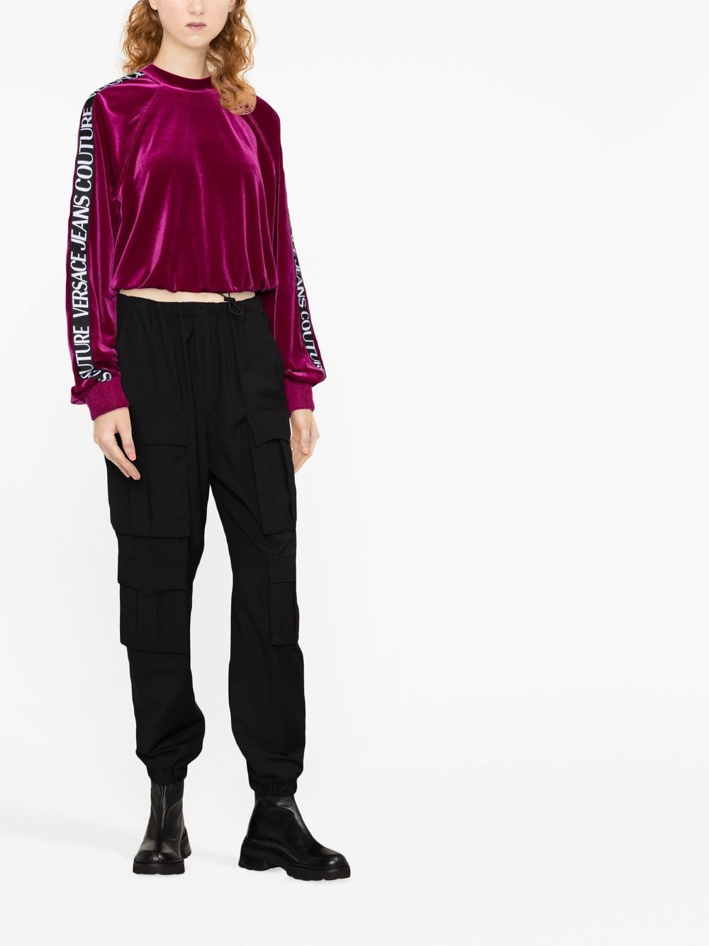 logo-trim velour sweatshirt - 2