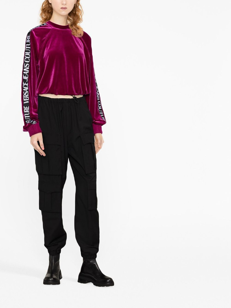 VERSACE JEANS COUTURE logo-trim velour sweatshirt outlook