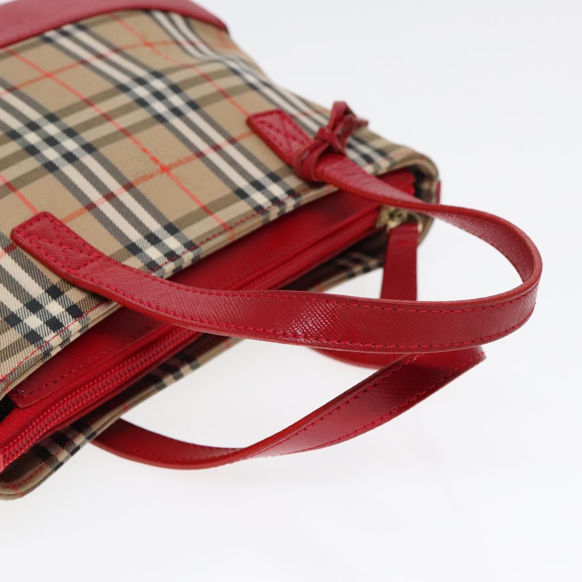 Burberry Nova Check Hand Bag Canvas Leather Beige Red Gold - 7