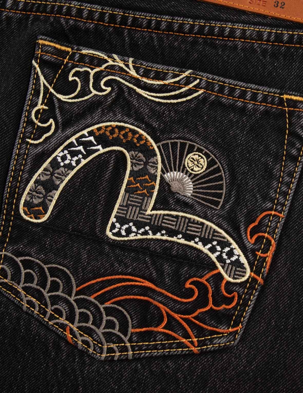 FAIR ISLE PATTERN SEAGULL EMBROIDERY WIDE-LEG DENIM JOGGER PANTS - 7