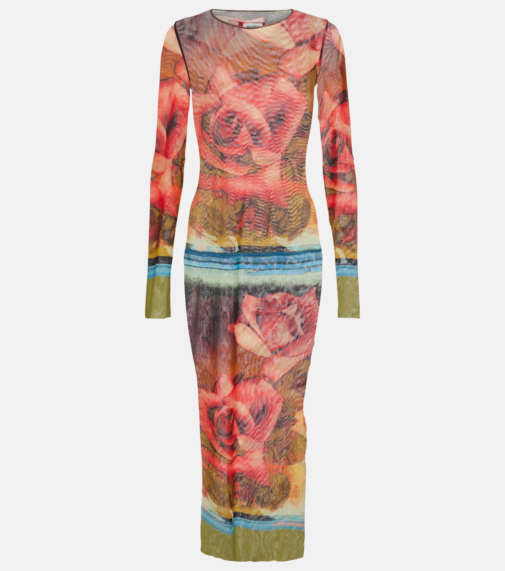 Floral semi-sheer midi dress - 1