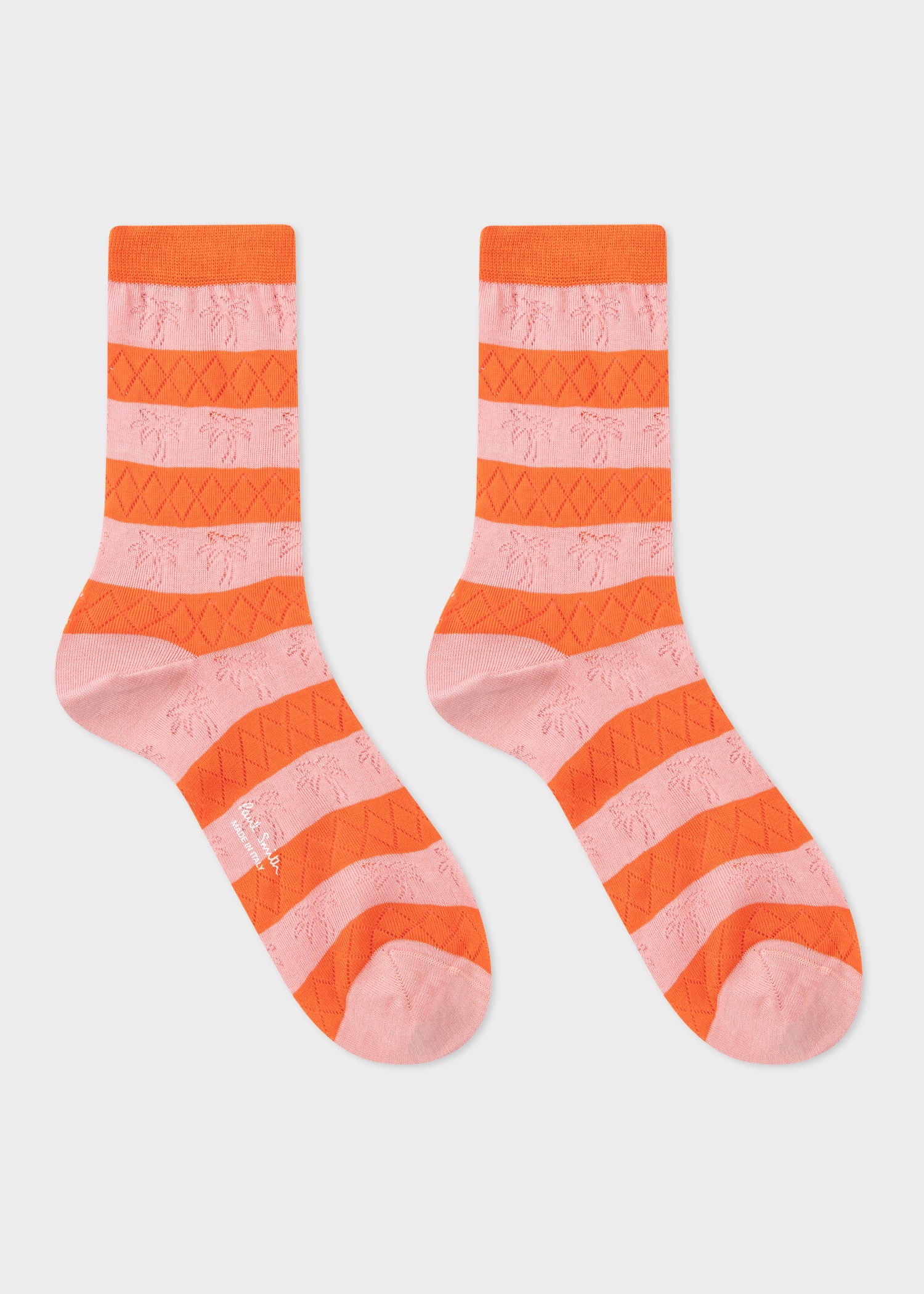 Women's Pink Stripe Crochet Pattern Socks - 2