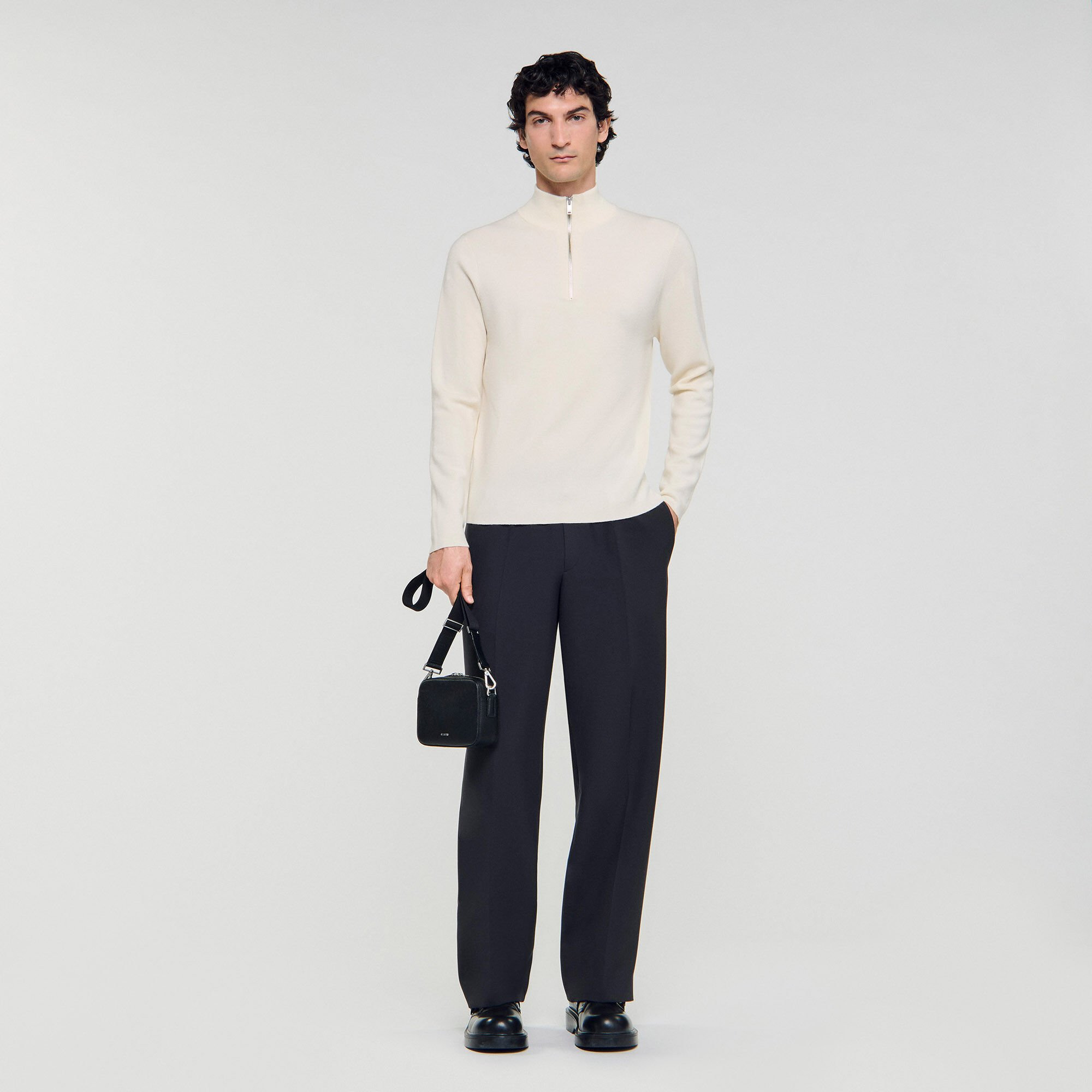 WOOL SWEATER WITH ZIPPED COLLAR - 1