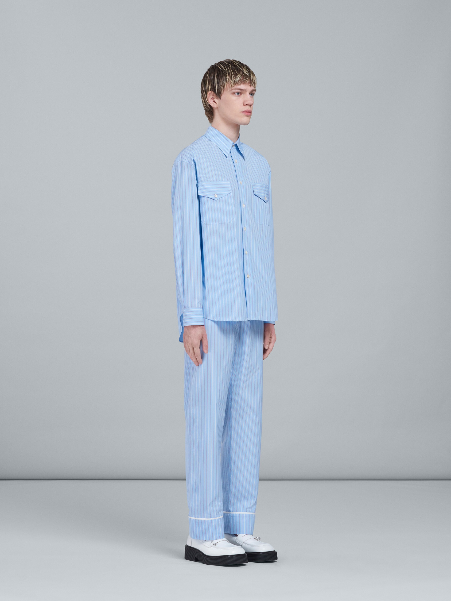 SKY BLUE STRIPED POPLIN SHIRT - 5