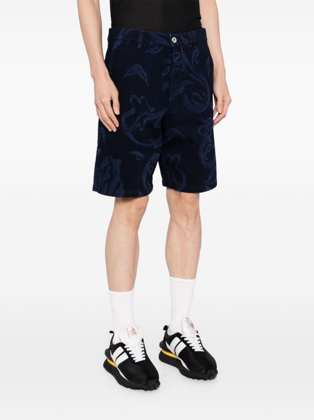 floral-print denim shorts - 3
