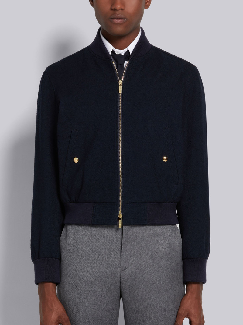 Navy Cotton Boucle Suiting Center Back Stripe Zip-up Blouson Jacket 1