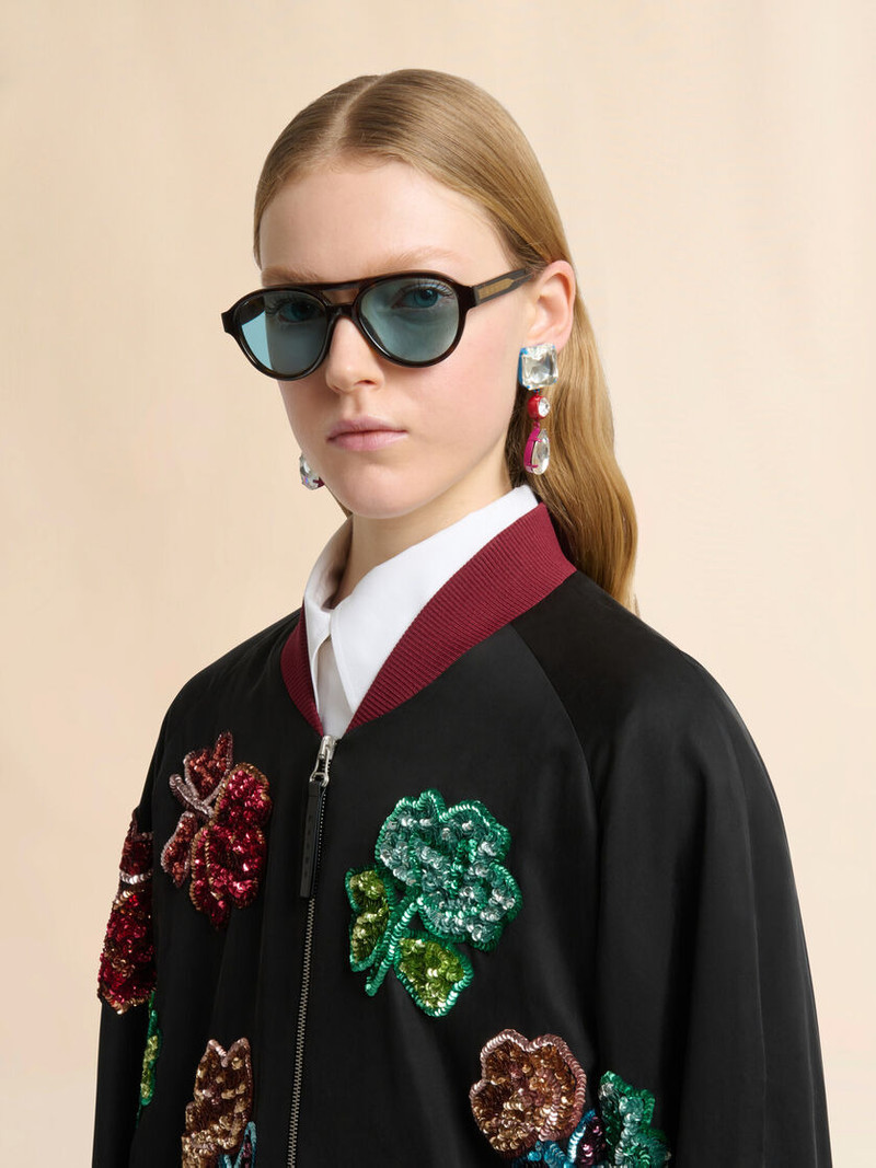 BLACK SATIN JACKET WITH SEQUIN FLOWERS 4