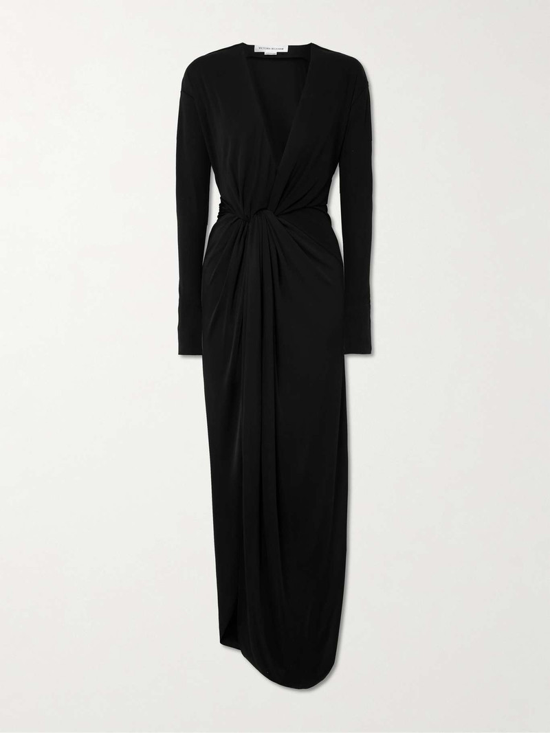 Knotted draped jersey midi dress - 1