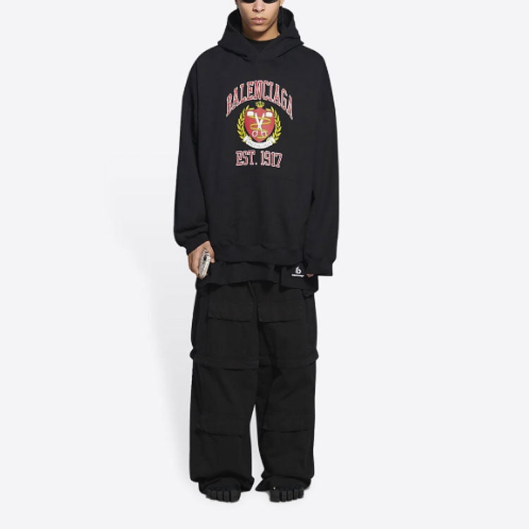 Balenciaga Est. 1917 College Logo Print Hoodie Wide Fit 'Black' 674986TLV901076 - 3
