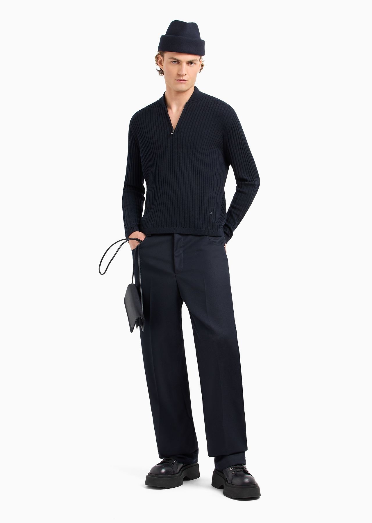 Virgin-wool ribbed jumper with half zip - 4