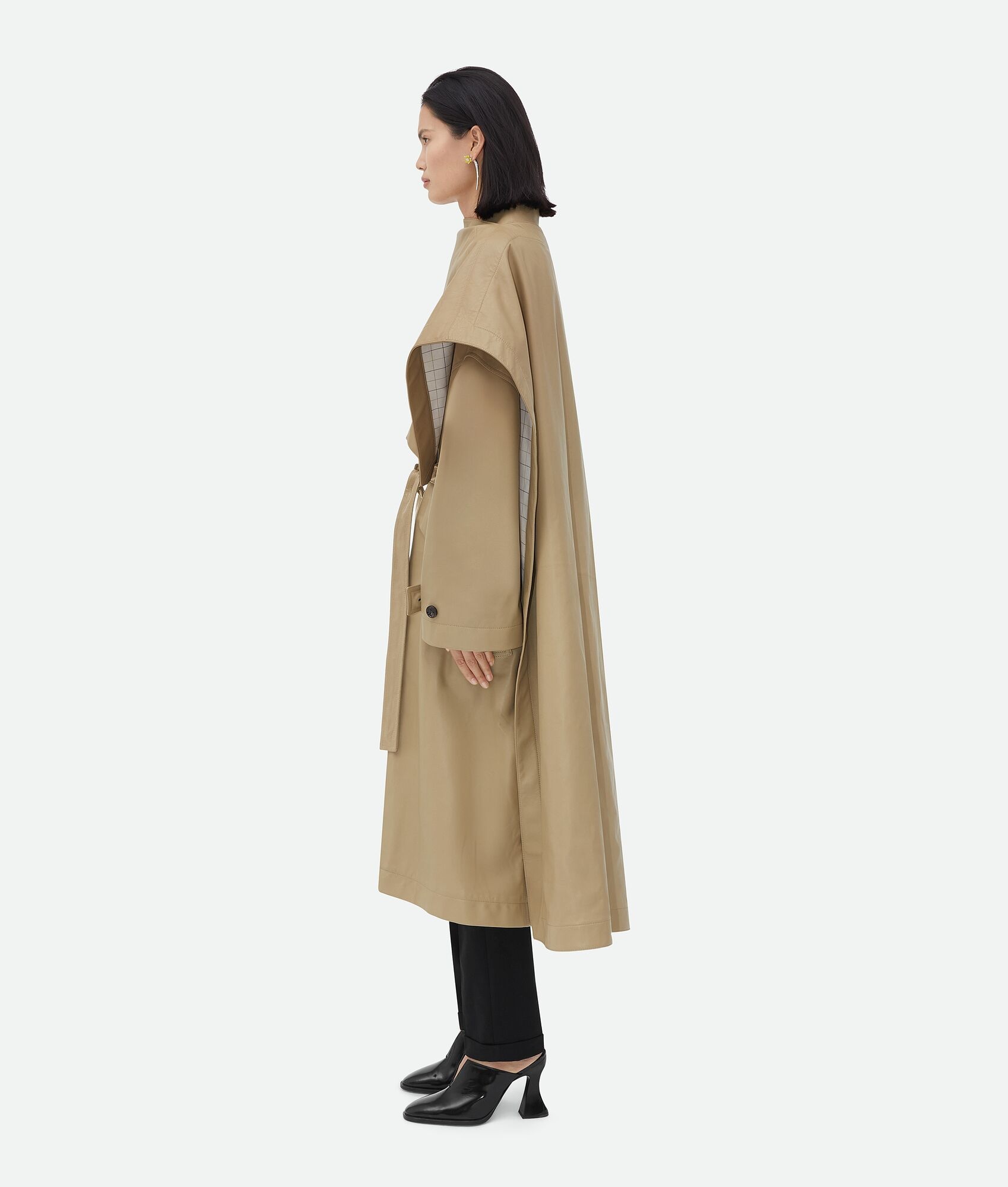 Leather Cape With Check Lining - 2