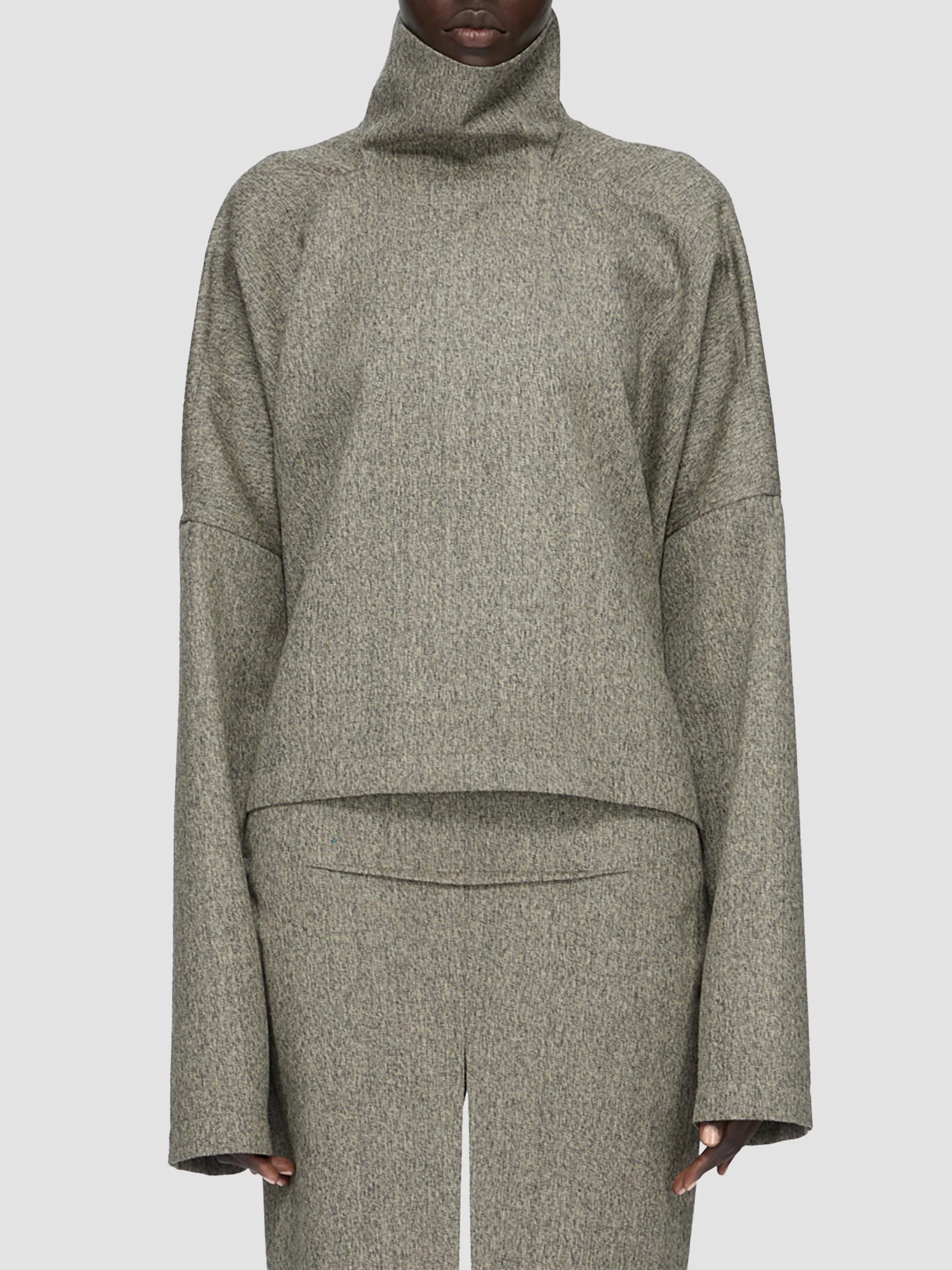 Women's Wool Oversized Funnel-Neck T-Shirt - Black Melange - 1