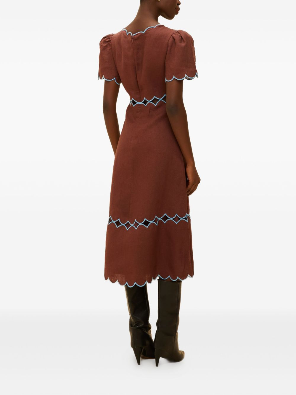 scalloped-trim linen midi dress - 2