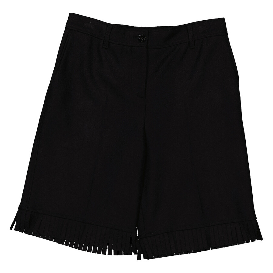Burberry Ladies Black Fringed Hem Wool Shorts - 1