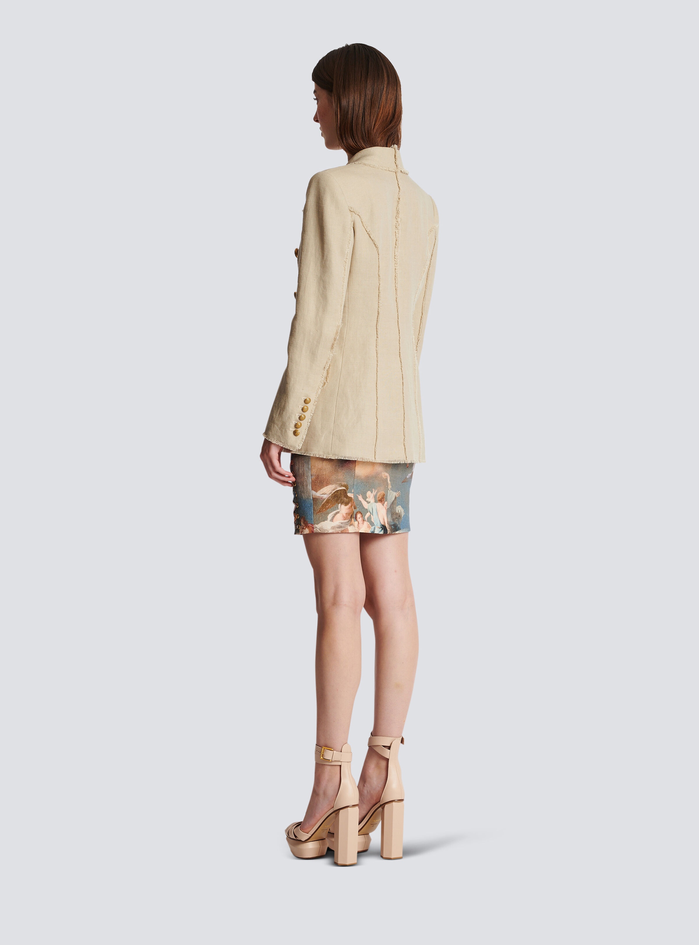 Fringed linen jacket with shawl collar - 4