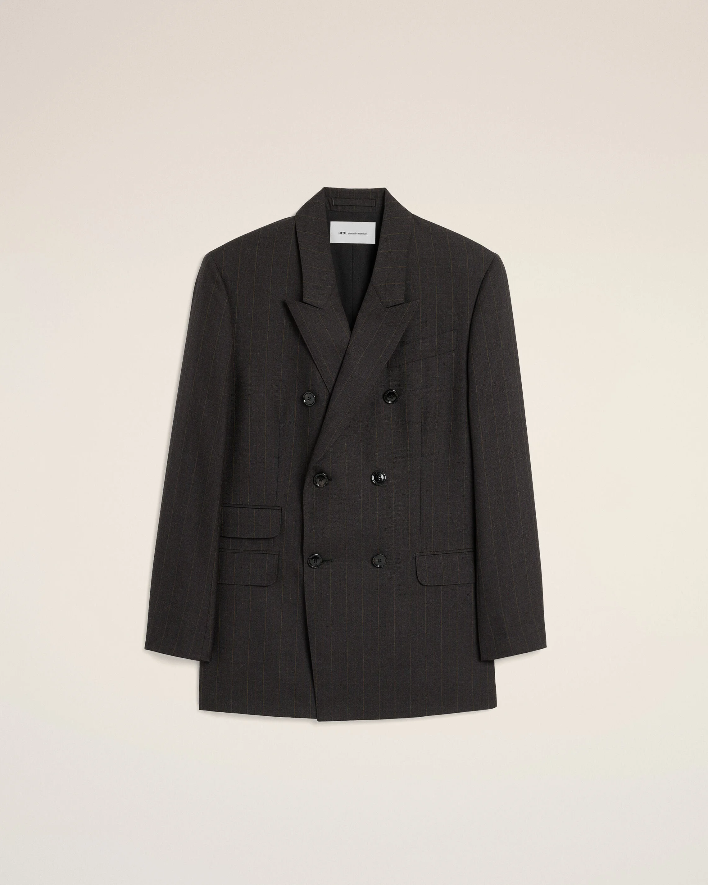 GREY DOUBLE BREASTED STRIPED WOOL BLAZER - 1