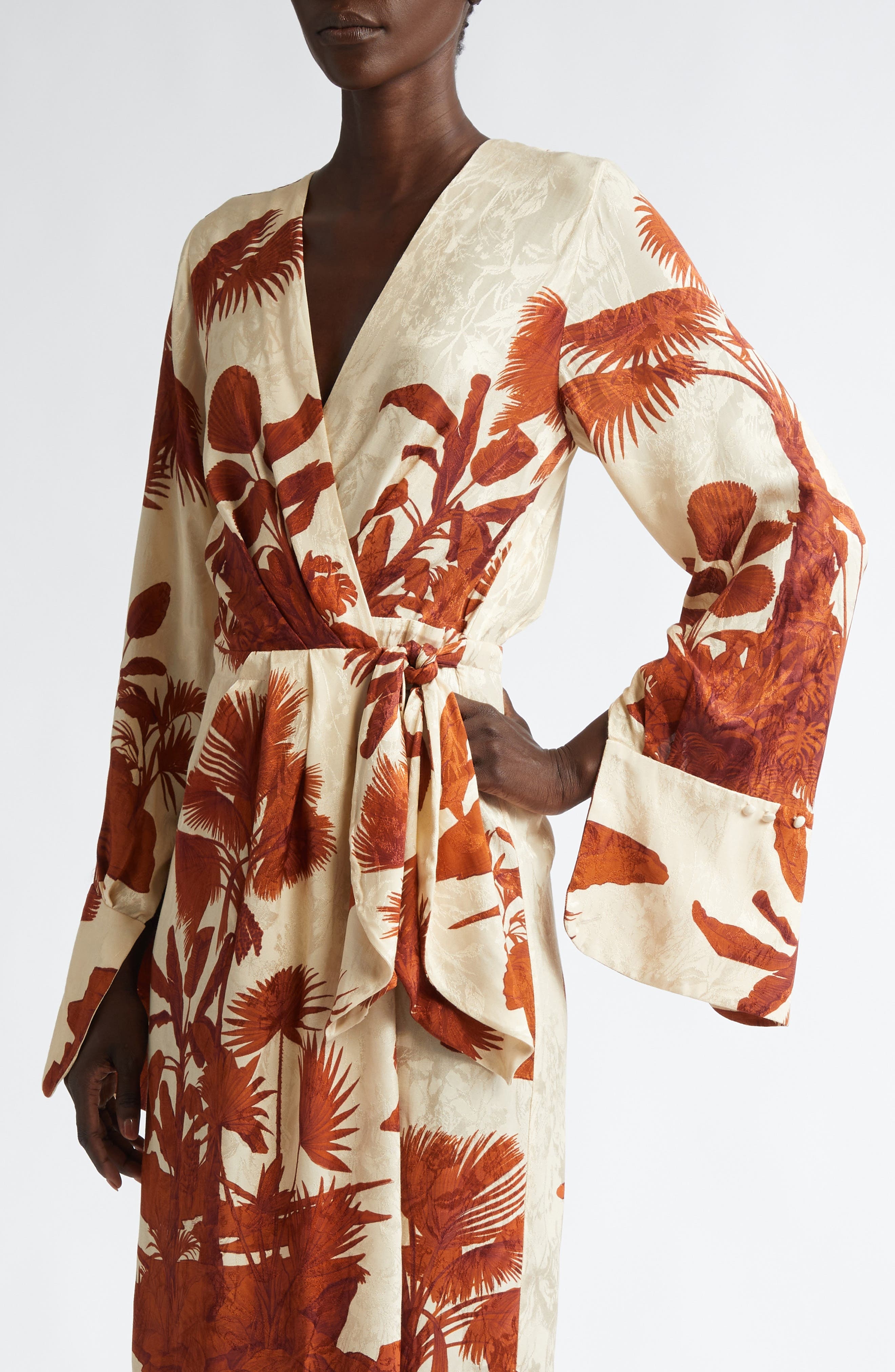 Johanna Ortiz Unmooring Long Sleeve Wrap Dress in Tropical/Ecru/Brown at Nordstrom - 4