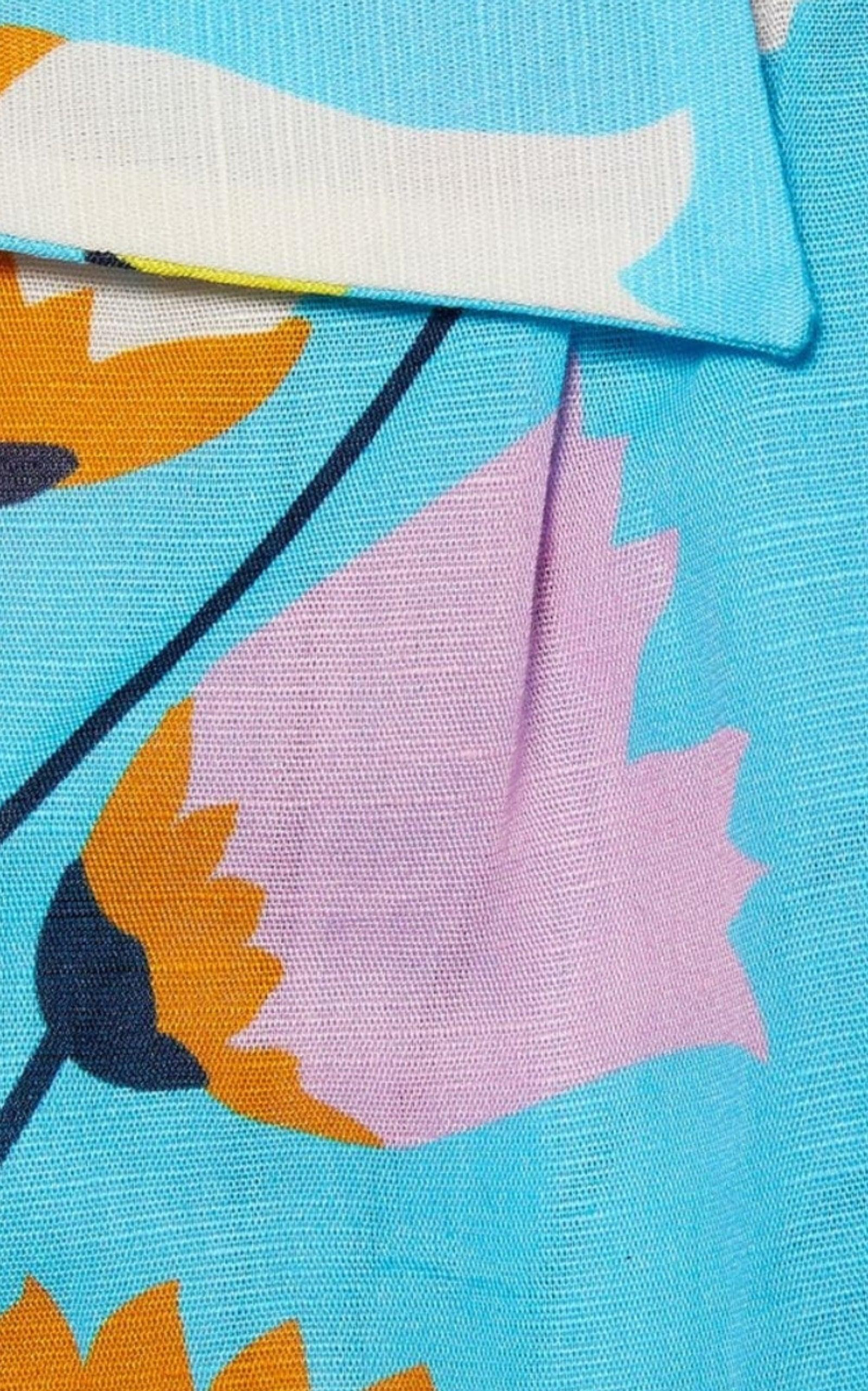 Blue Tulip Print Pleated Dress - 5
