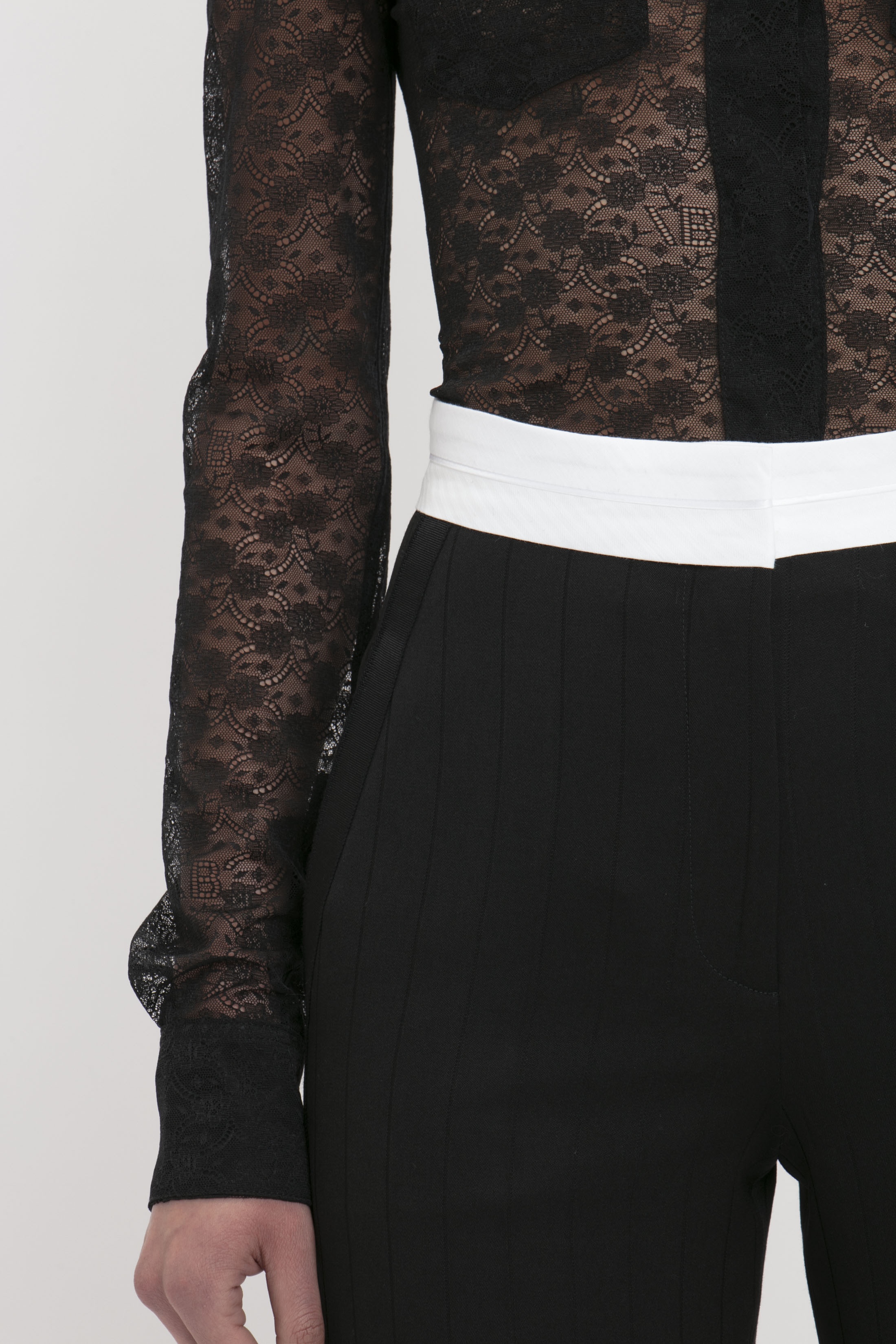 Pinstriped Side Seam Detail Trouser in Black - 4