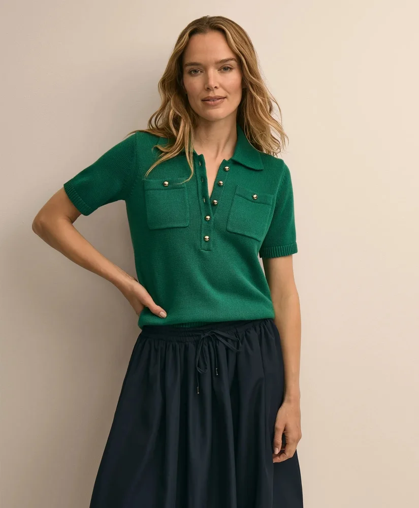 Cotton Short-Sleeve Polo Sweater - 1