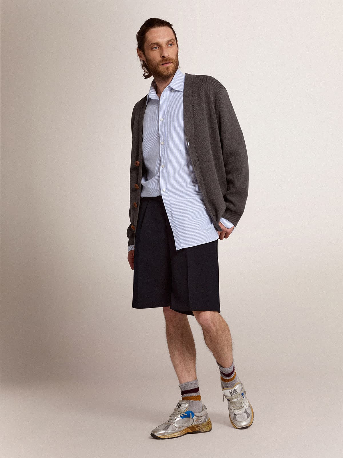 Men's bermuda shorts in dark blue wool - 4