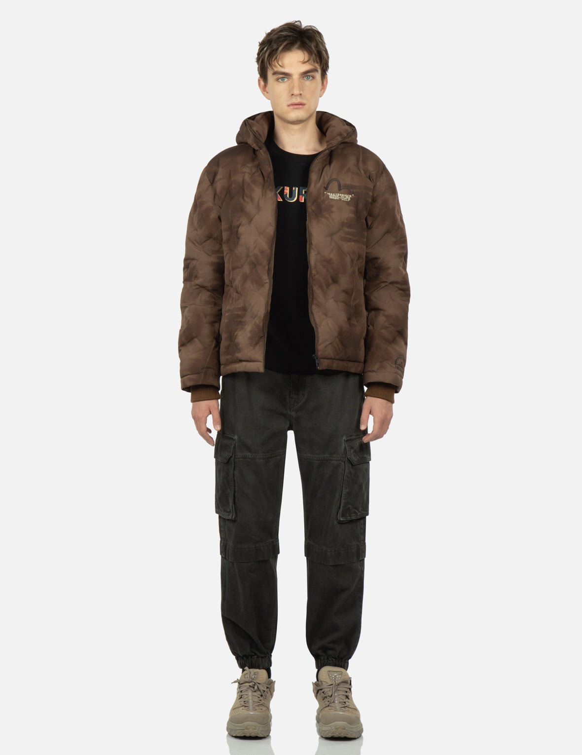 Embossed Graphics Tie Dye Print Down Jacket - 6