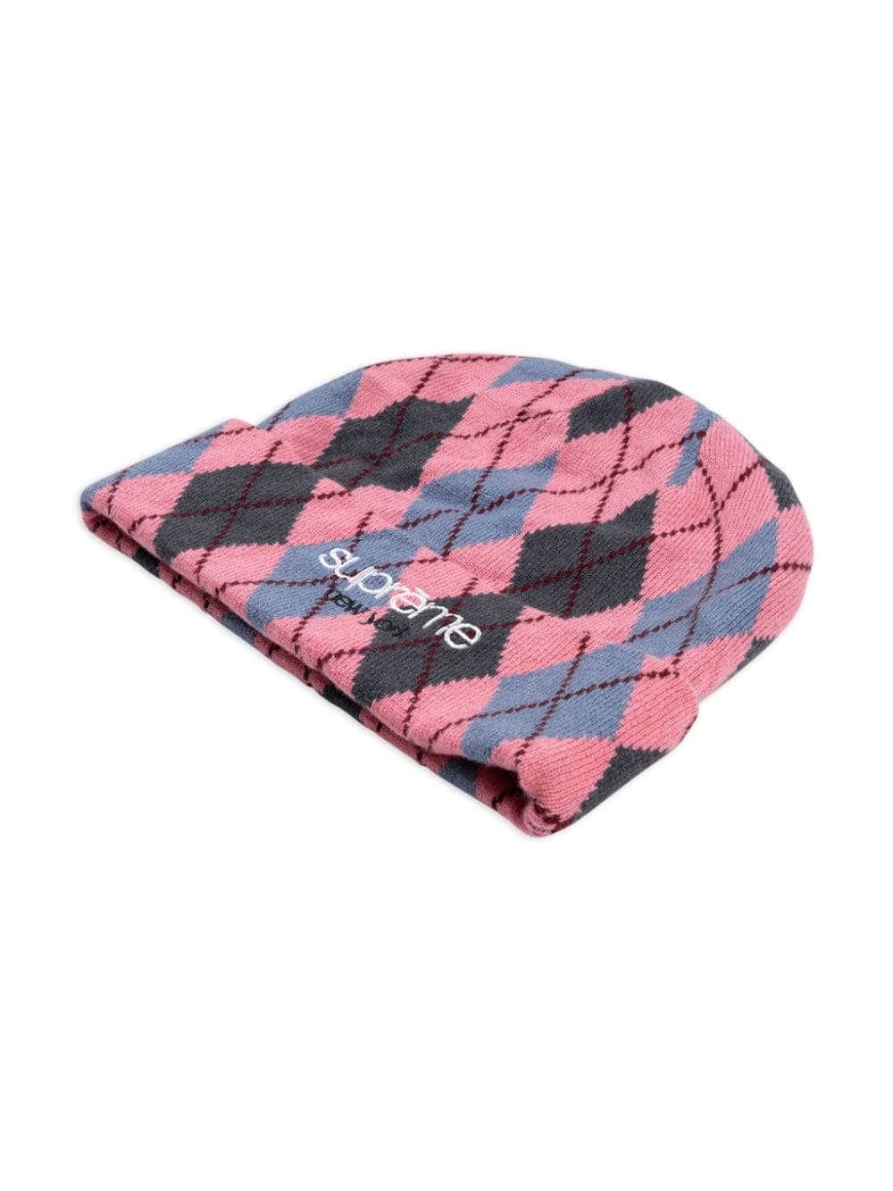 "Dusty Magenta" argyle-check cashmere beanie - 3