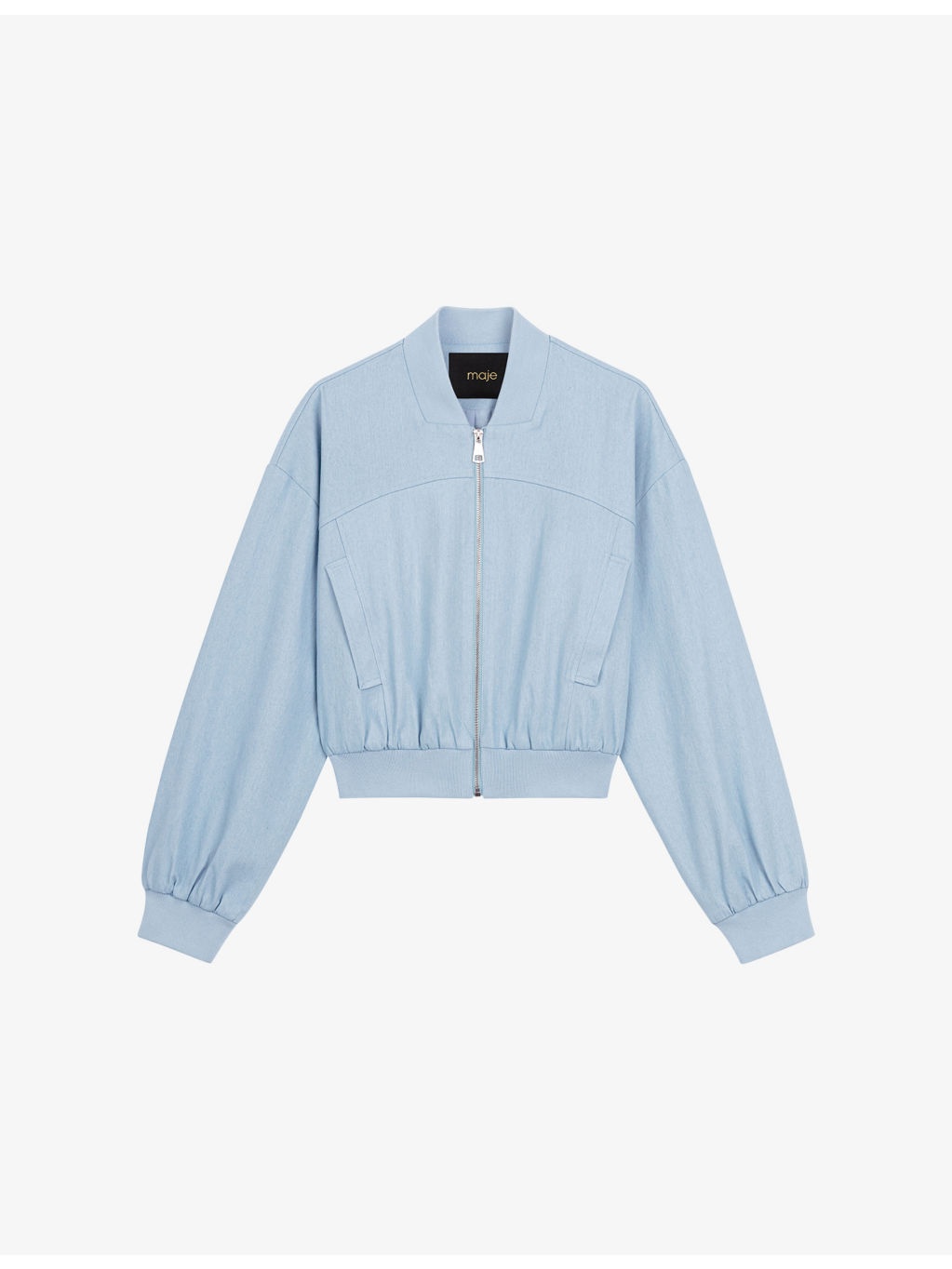 Cropped Relaxed-Fit Stretch-Denim Bomber Jacket - 1