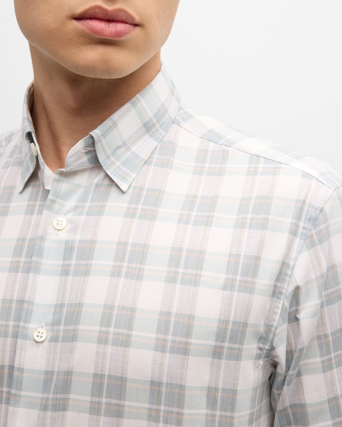 Men's Cotton-Linen Plaid Sport Shirt - 5