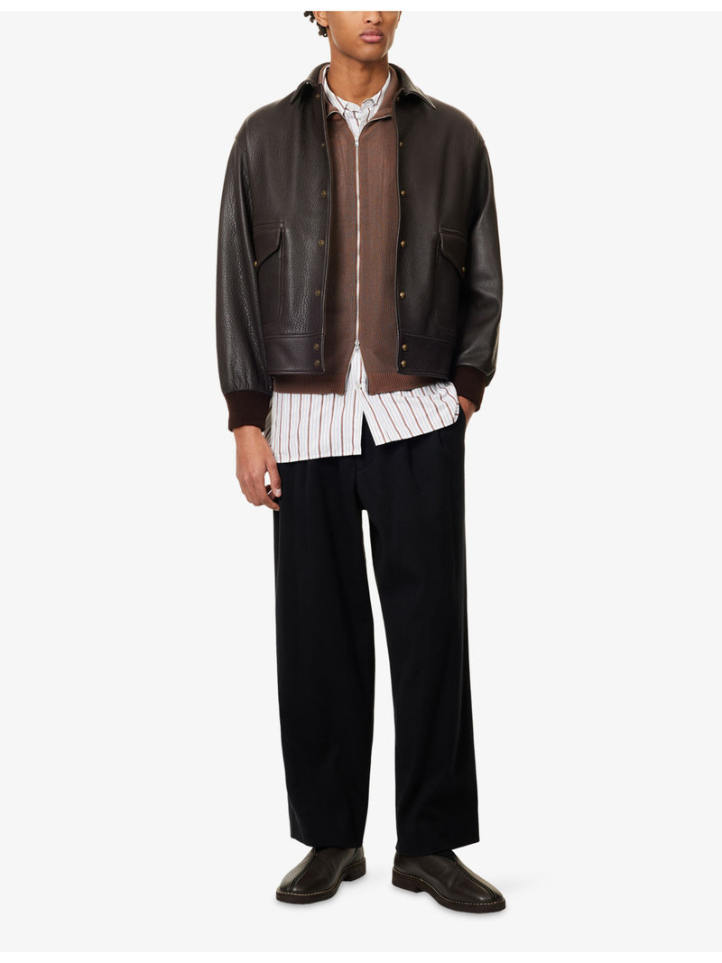 A.PRESSE Flight Spread-Collar Leather Jacket outlook