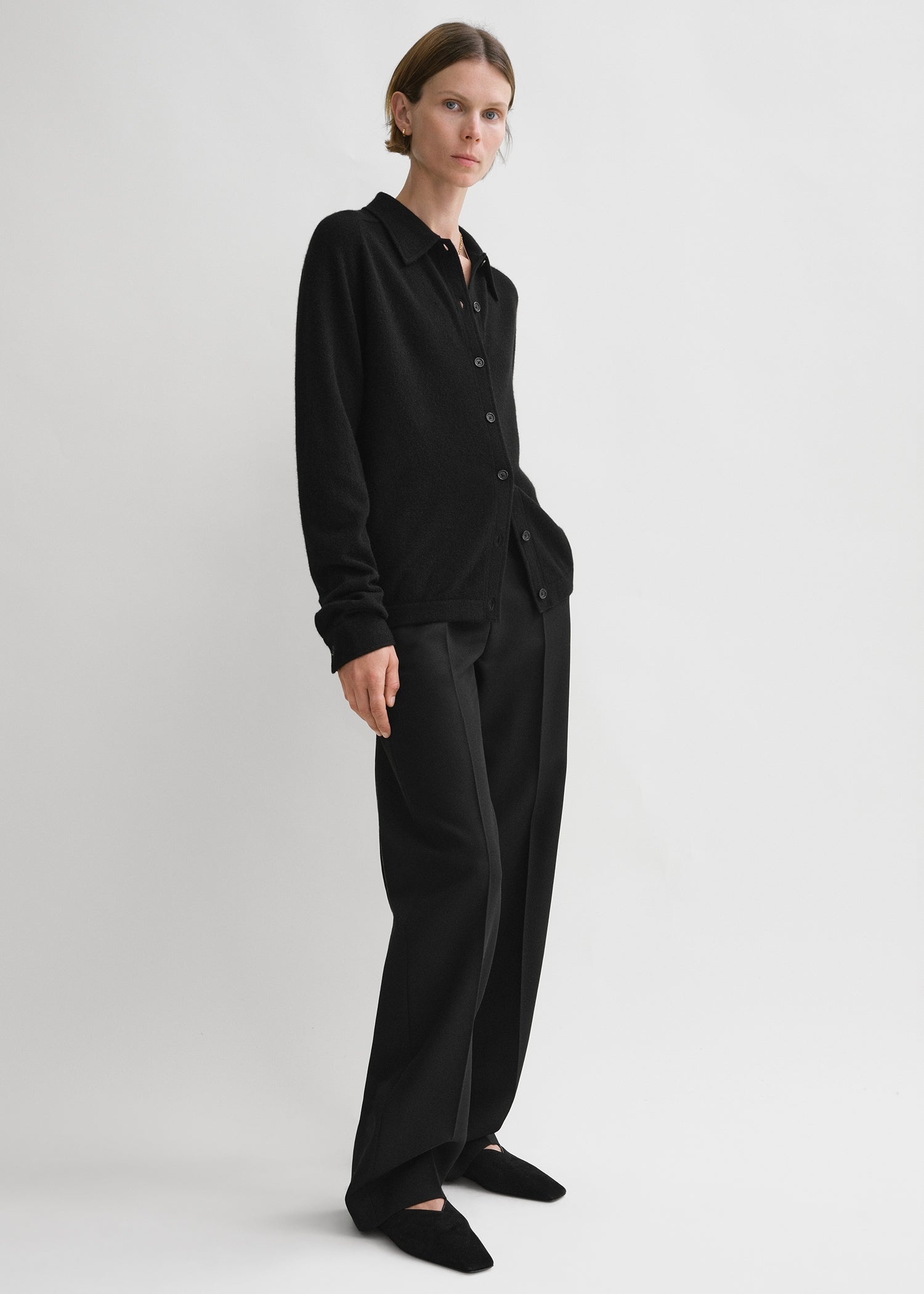 Raglan-sleeve cashmere cardigan black - 3