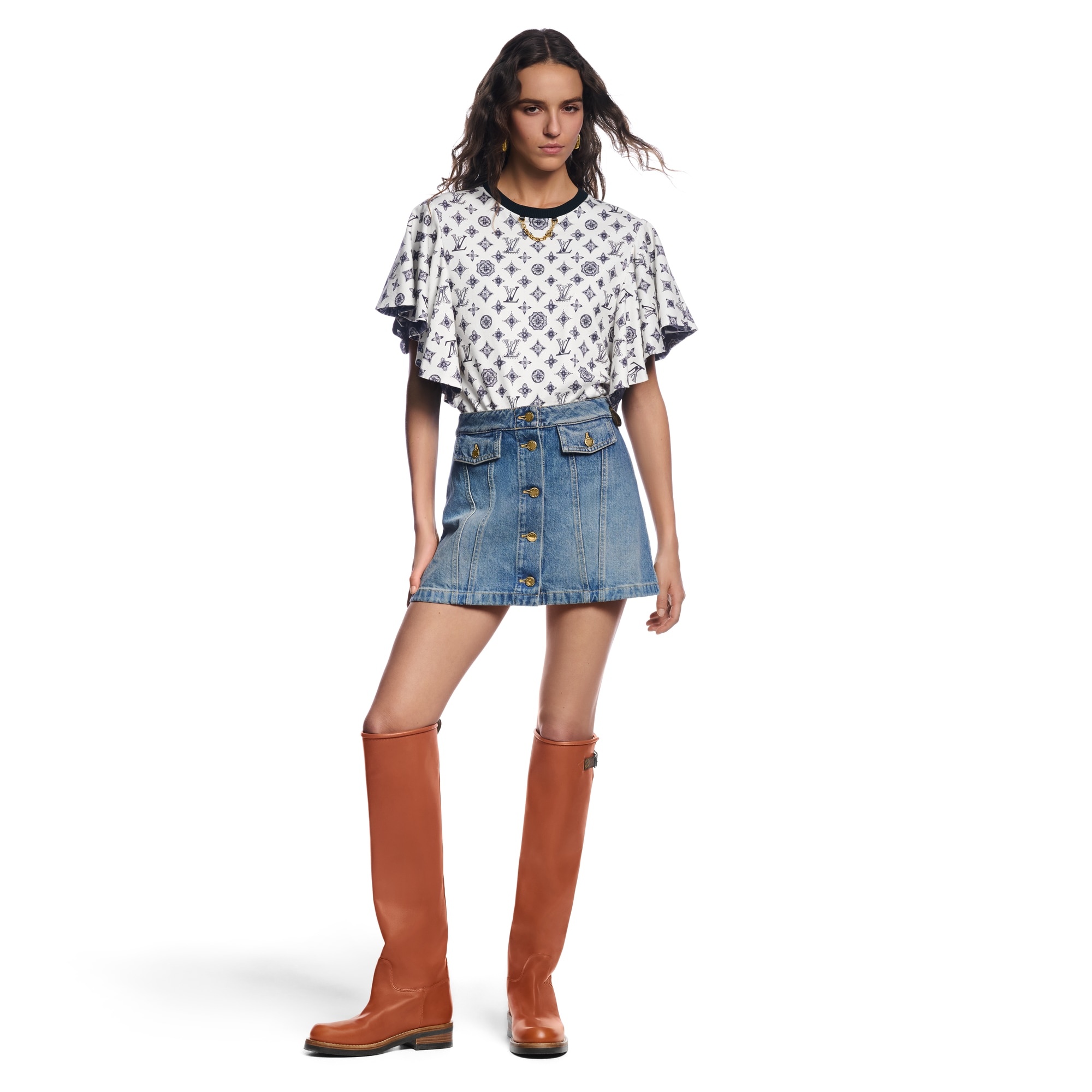 Monogram Flounce Sleeve T-Shirt - 4