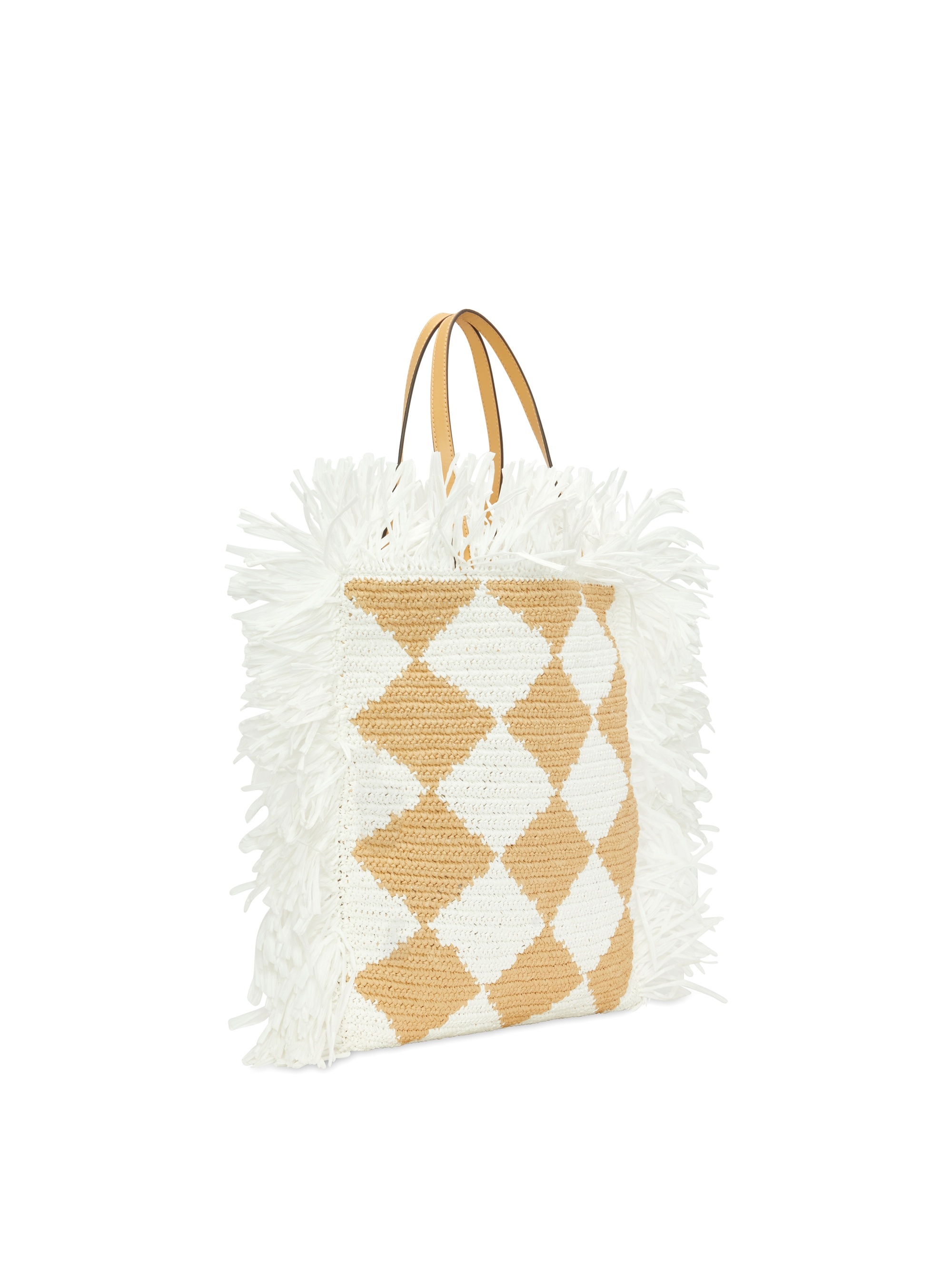 CHECKED RAFFIA CROCHET FLAT TOTE - 3