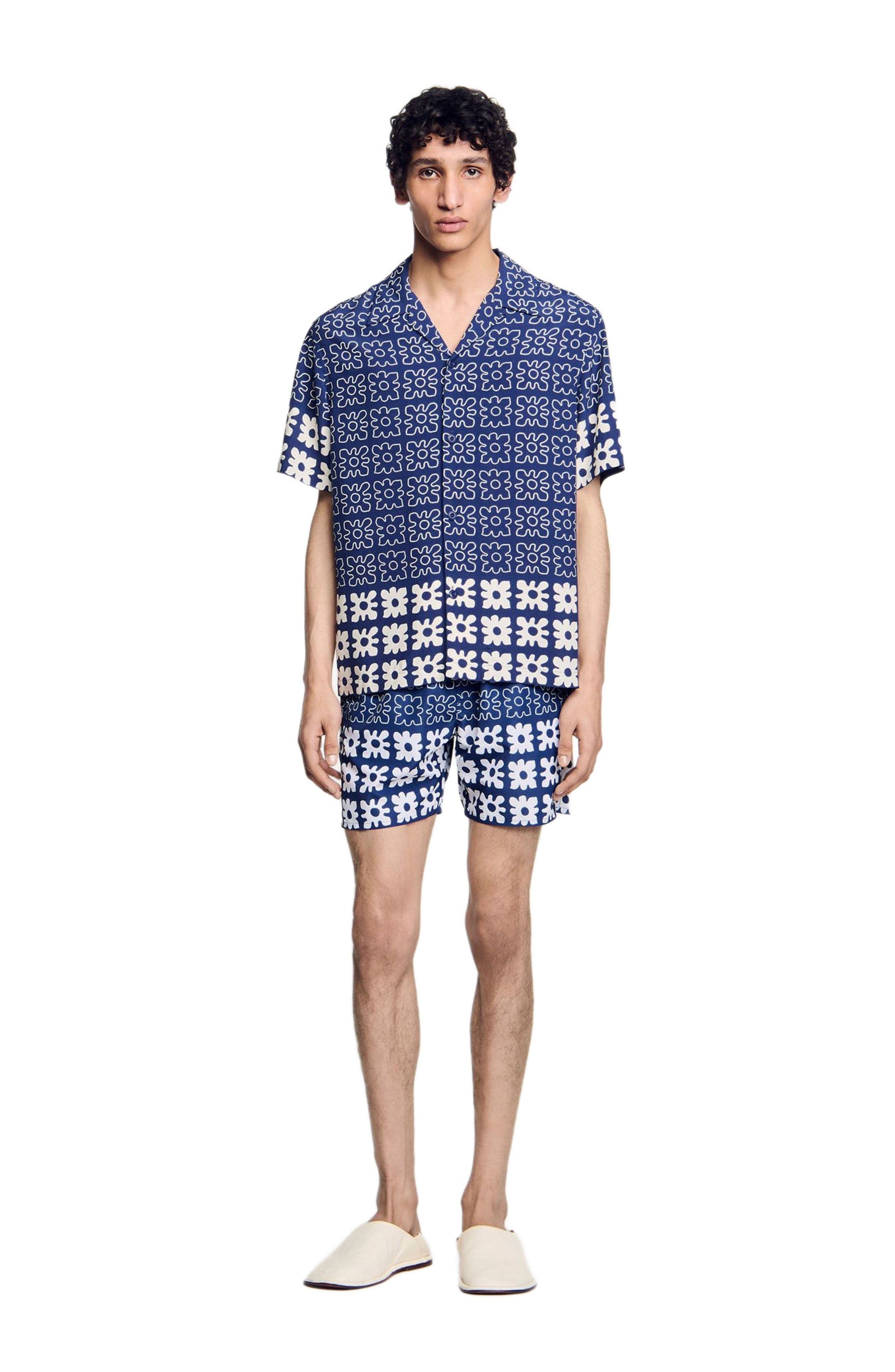 SANDRO Floral print swim trunks in Midnight Blue at Nordstrom - 7