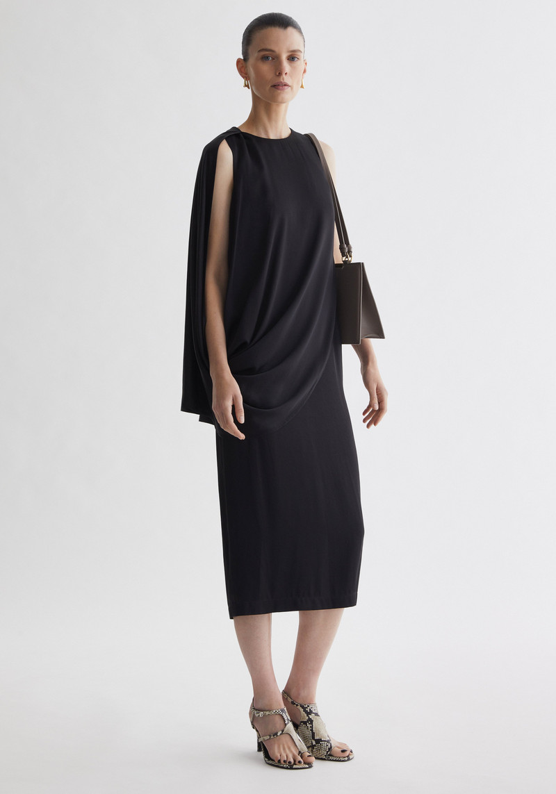 LUNE Draped detail asymmetrical satin dress 3