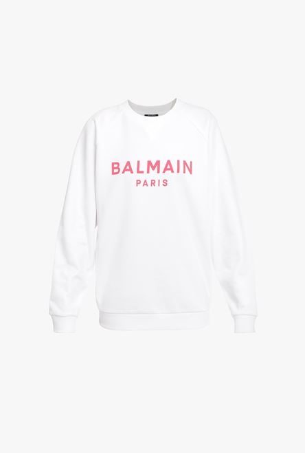 White cotton sweatshirt with pink Balmain logo - 1
