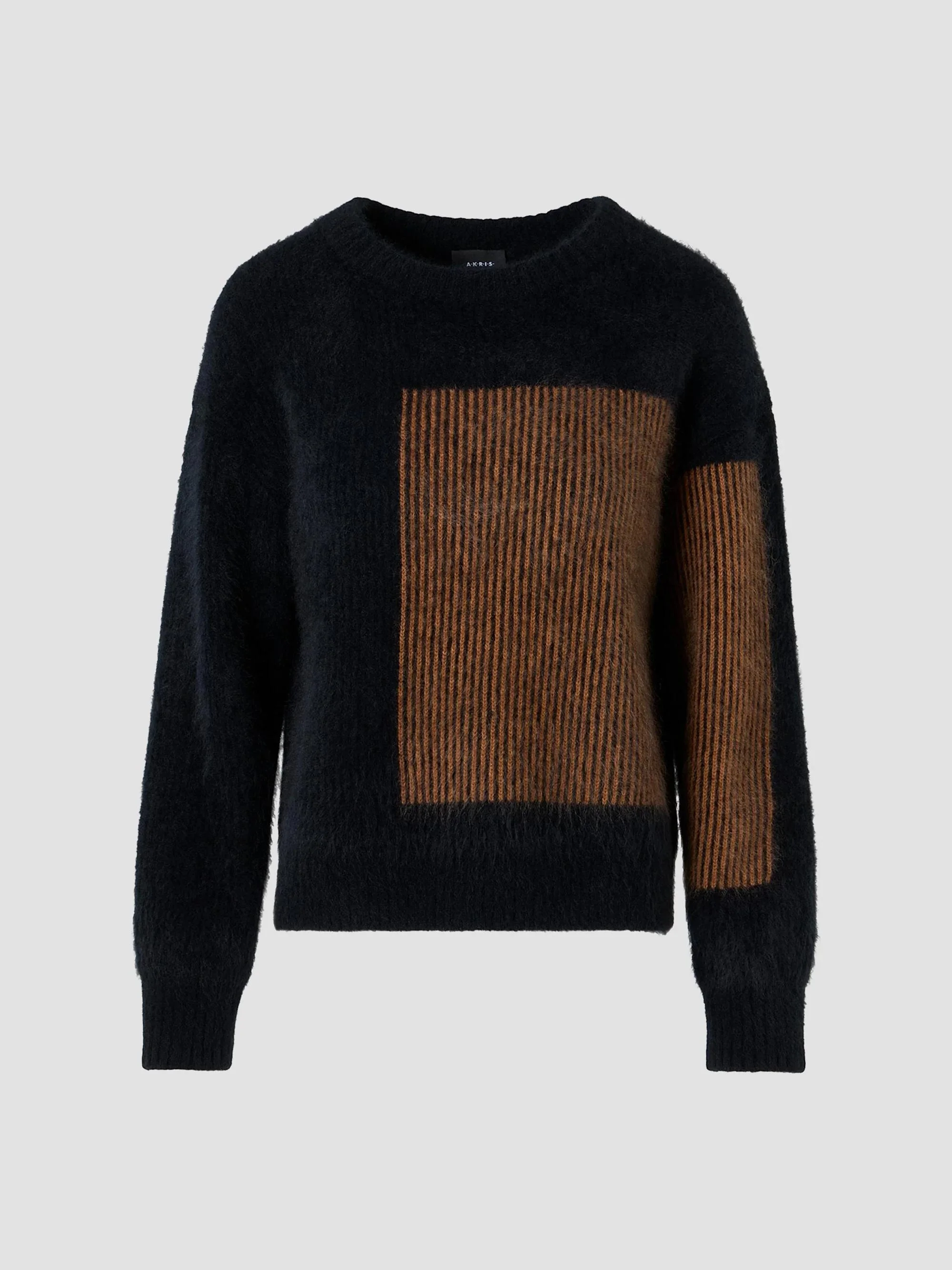 Women's Striped Cashmere Crewneck Sweater - Black Vicuna - 1