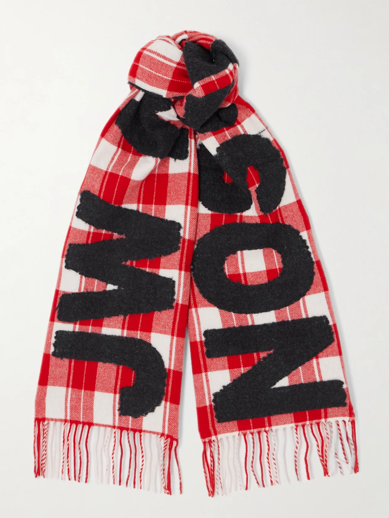 Fringed Appliquéd Checked Wool-blend Scarf - 1